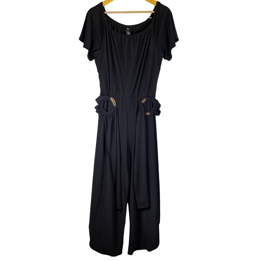 MSK Black Harem Jumpsuit Gold Ring Waist Draped Leg Large Chic Minimalist Dressy - Picture 7 of 16